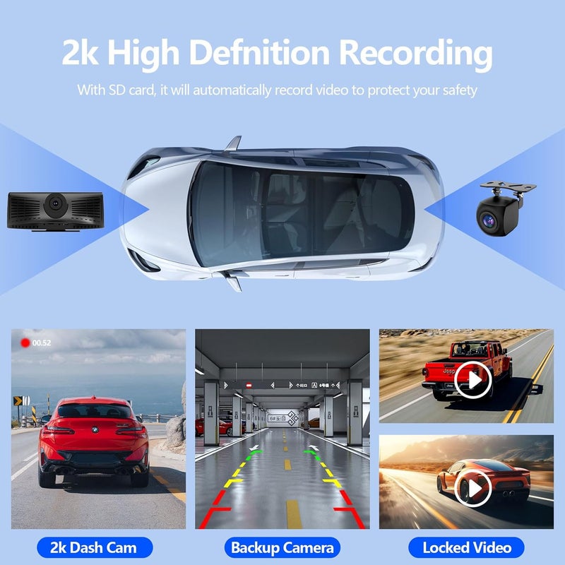 GNTM Wireless Carplay Screen for Car 2K Dash Cam, 8.1" HD Portable Car Stereo with Carplay & Android Auto, 1080P Backup Camera, Mirror Link/Bluetooth/GPS Navigation/Satellite Radio for All Vehicles - Image 4